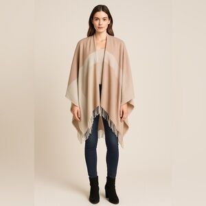 🌸✨ Soia & Kyo Colorblock Fringe Poncho | One Size | Luxury Wrap Cape